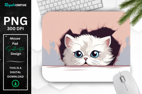 FREE Peeking Persian Cat Mouse Pad Gráfico Gráficos IA Por Regulrcrative