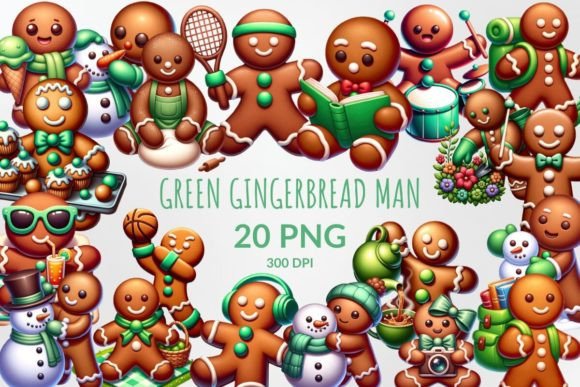 Green Gingerbread Man Sublimation Bundle Graphic Illustrations By DigitalCreativeDen
