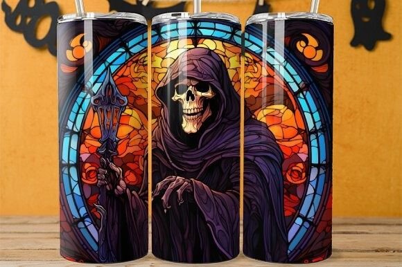 Grim Reaper Stained-Glass Tumbler Wrap Graphic Print Templates By Digital Nest Egg