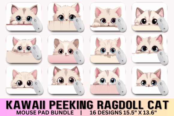 Kawaii Peeking Cat Mouse Pad Bundle Grafik Druckbare Illustrationen Von Regulrcrative