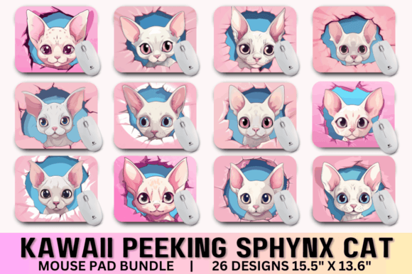 Kawaii Peeking Cat Mouse Pad Bundle Gráfico Ilustraciones Imprimibles Por Regulrcrative