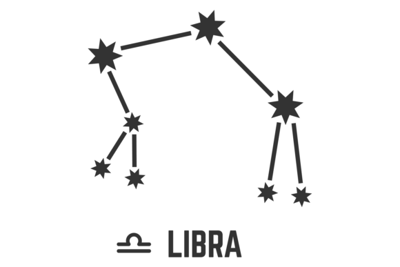 Libra Black Sign. Horoscope Constellatio Gráfico Ilustraciones Imprimibles Por ladadikart