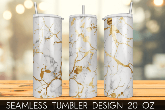 White and Gold Marble Tumbler Wrap Graphic Print Templates By mragjaza