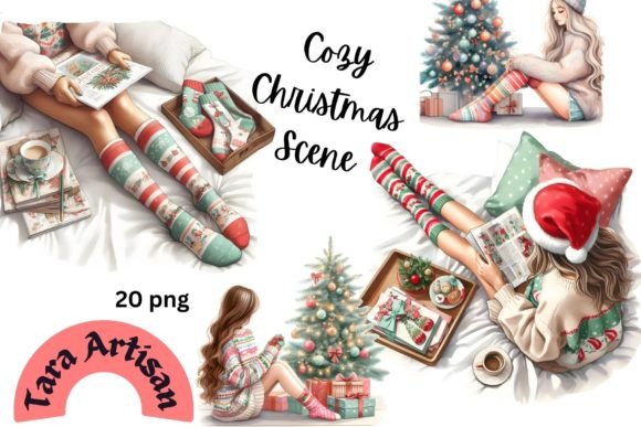 Cozy Christmas Scene Graphic Illustrations By Tara Artisan