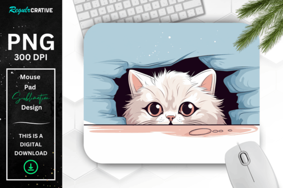 Cute Peeking Persian Cat Mouse Pad Gráfico Ilustraciones Imprimibles Por Regulrcrative
