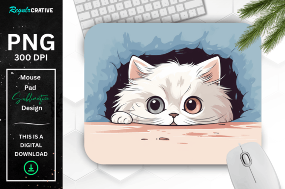 Cute Peeking Persian Cat Mouse Pad Gráfico Ilustraciones Imprimibles Por Regulrcrative