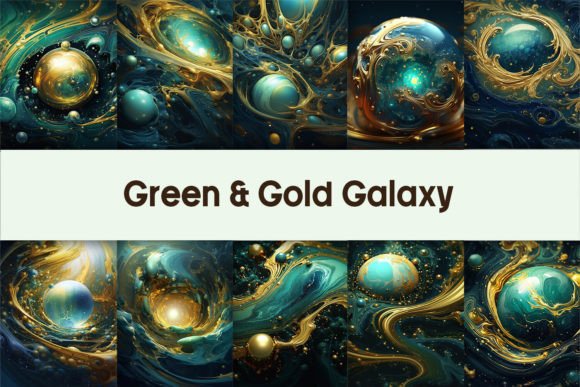 Green & Gold Galaxy Background Graphic Crafts By Pamilah