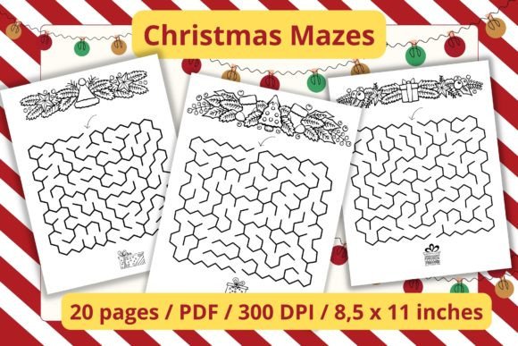 Merry Christmas Mazes Activity Book Graphic Coloring Pages & Books Kids By Golden Moon Design