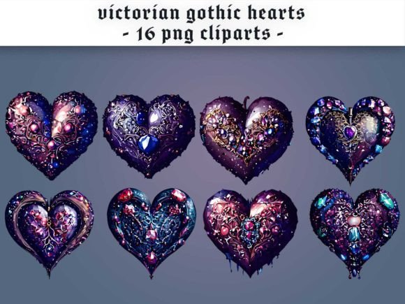 Victorian Gothic Hearts Sublimation Graphic Illustrations By EdeniaArtStudio