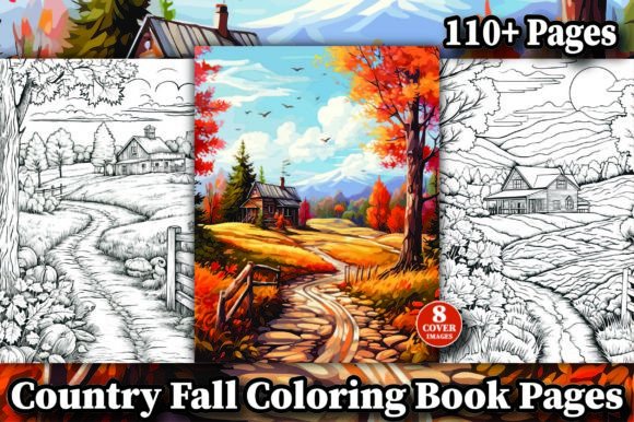 100 Country Fall Coloring Book Pages KDP Graphic Coloring Pages & Books Adults By Design Creator Press