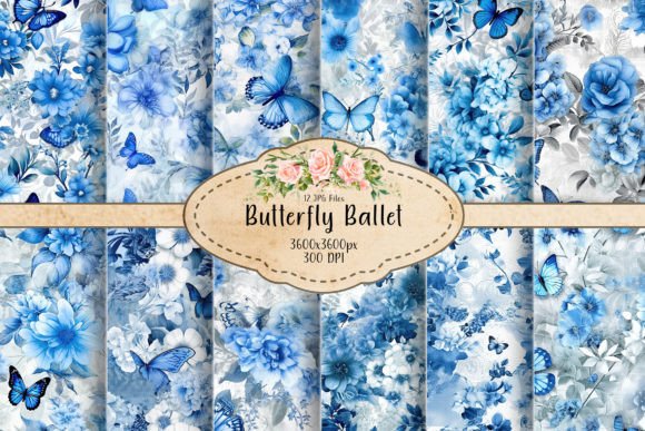 Butterfly Ballet in Blue Illustration Modèles de Papier Par curvedesign