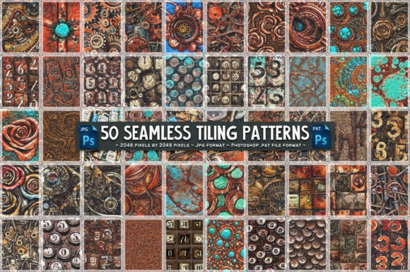 Steampunk Seamless Tiling 3D Patterns Graphic AI Patterns By HG Designs