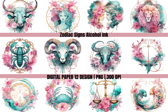 Watercolor Alcohol Ink Zodiac Signs Graphic Backgrounds By GOOBOAT