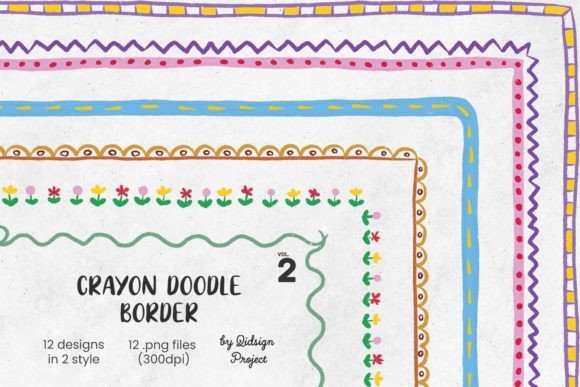 12 Crayon Doodle Border, Decorative Page Graphic Crafts By qidsign project