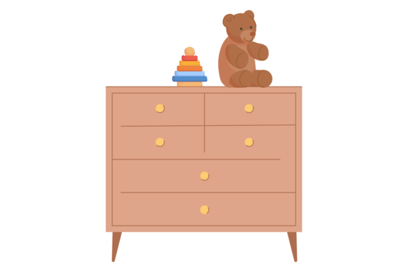 Drawer Cabinet with Kid Toys. Nursery Fu Graphic Illustrations By smartstartstocker