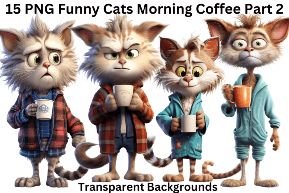 PNG Funny Cats Morning Coffee Part 2 Gráfico Gráficos IA Por Imagination Station