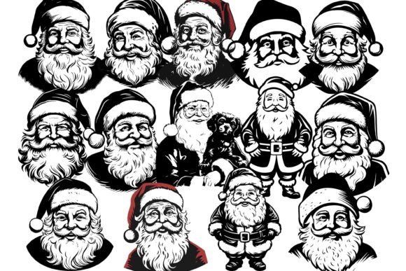 Santa Claus Silhouettes Gráfico Ilustraciones Imprimibles Por retrowalldecor