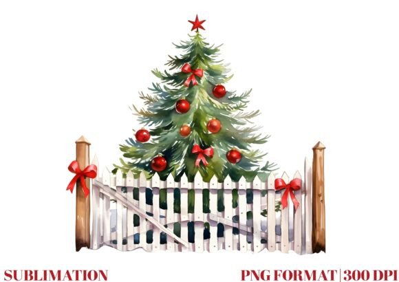 Watercolor Christmas Fence Sublimation Graphic Illustrations By Mirawillson