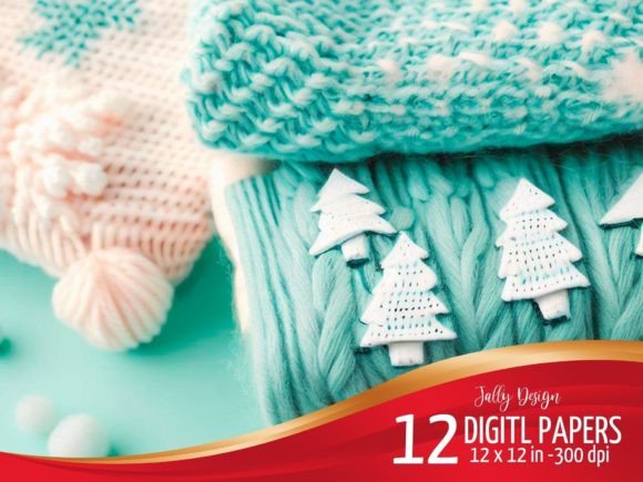 Christmas Knitted Blanket Digital Paper Gráfico Planos de Fundo Por jallydesign