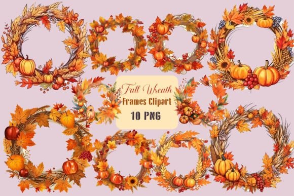 Fall Wreath Frames Clipart Graphic Illustrations By lazy cute cat