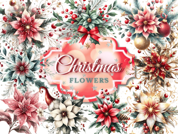 30+ Christmas Flowers Clipart Bundle Afbeelding Afdrukbare Illustraties Door Artistic Revolution