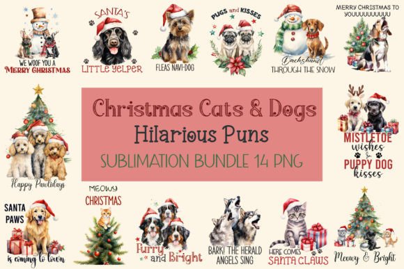 Christmas Puns Cats and Dogs Bundle Graphic Print Templates By Elliot Design