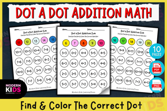 Dot a Dot Addition Math Activities Gráfico Preescolar Por Ovi's Publishing