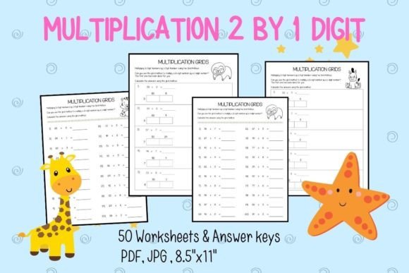Multiplication 2 Digit by 1 Digit Number Gráfico Tercer curso Por HappyDesign