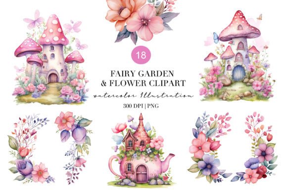 Watercolor Fairy Garden Clipart PNG Graphic Objects By EssentiallyNomadic