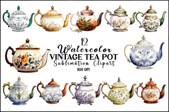 Watercolor Vintage Tea Pot Clipart Illustration Illustrations AI Par Naznin sultana jui