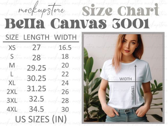 Bella Canvas 3001 Size Chart Graphic Product Mockups By MockupStore