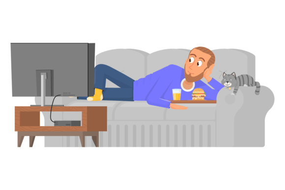 Man Watch Tv at Home. Lazy Comfortable R Graphic Illustrations By ladadikart