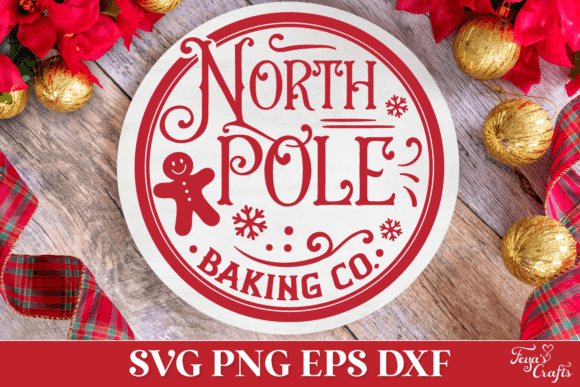 North Pole Baking Co Round Ornament Grafica Creazioni Di Anastasia Feya