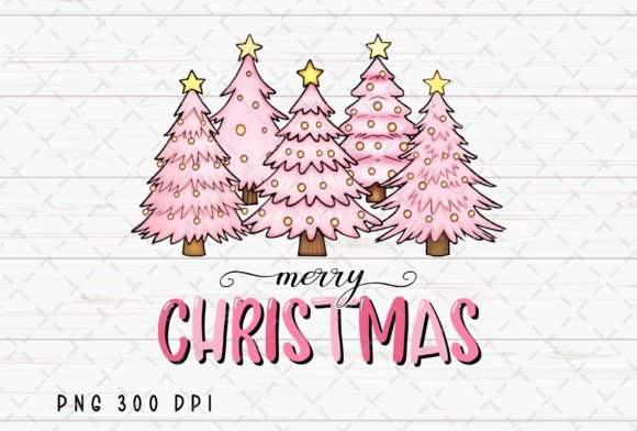 Pink Merry Christmas Trees Xmas PNG Graphic Illustrations By Flora Co Studio