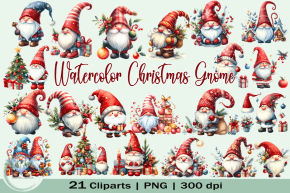 Watercolor Christmas Gnome Clipart Graphic AI Illustrations By irmalyp44