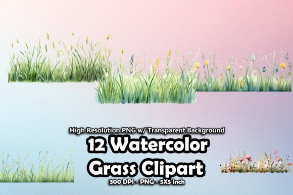 12 Watercolor Grass Clipart Gráfico Ilustraciones Imprimibles Por printztopbrand
