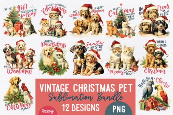 Vintage Christmas Pet Sublimation Bundle Graphic Crafts By Emery Digital Studio