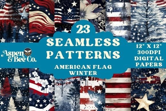 23 American Flag Seamless Pattern Bundle Graphic Patterns By Aspen and Bee Co