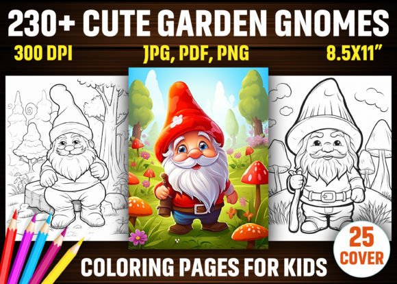 230+ Cute Garden Gnomes Coloring Pages Graphic Coloring Pages & Books Adults By E A G L E
