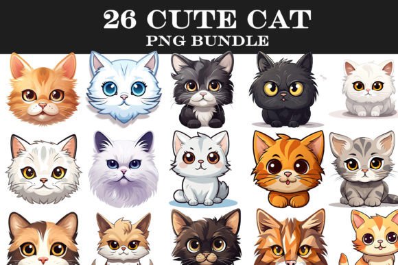 Cute Cat Png Bundle Grafica PNG trasparenti AI Di Kim Sun Ho