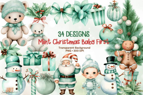 Mint Christmas Baby First PNG Gráfico Ilustraciones Imprimibles Por JinnyStudio7559