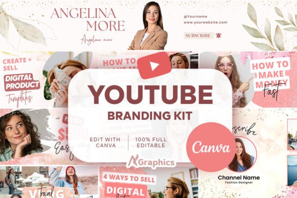 Professional YouTube Branding Kit Canva Graphic Print Templates By AN Graphics