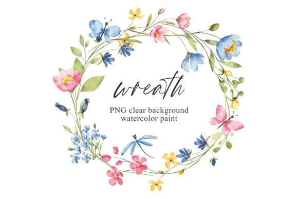 Wreath, Watercolor Flowers, Butterflies Gráfico Ilustraciones Imprimibles Por Larisa Maslova