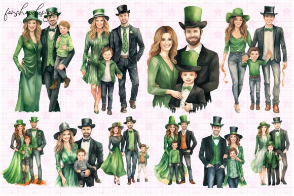 Cute Little St Patrick Family Clipart Gráfico Gráficos IA Por FonShopDesign