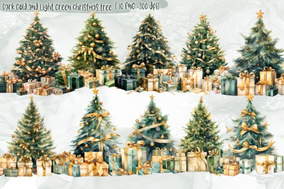Dark Gold and Light Green Christmas Tree Gráfico PNGs transparentes de IA Por chompooraksa