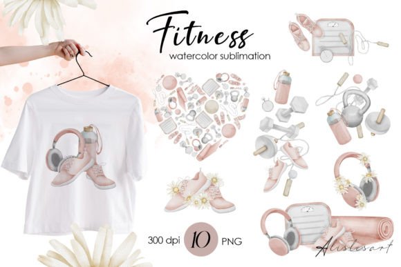Fitness Watercolor Sublimation | Sport Graphic Illustrations By Alisles.Art