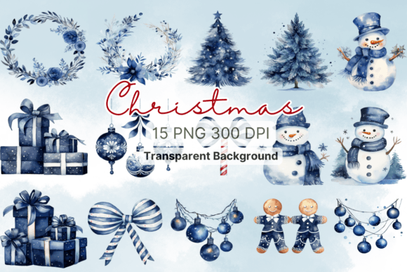 Navy Blue Christmas Watercolor Clipart Graphic Illustrations By sasikharn