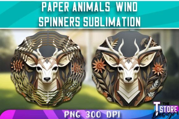 Paper Deer Wind Spinners Sublimation Graphic Crafts By The T Store Design