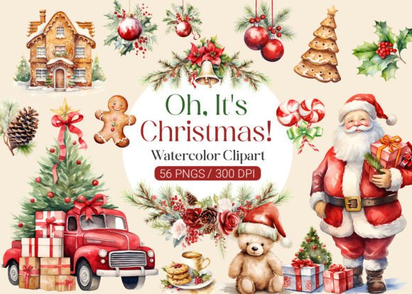 Watercolor Christmas Clipart PNG Graphic AI Transparent PNGs By primroseblume