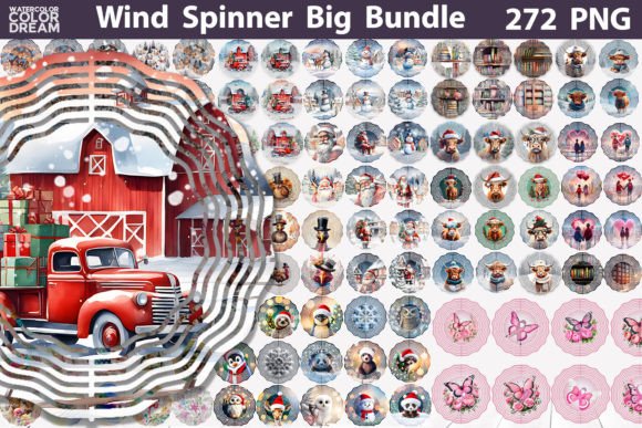 Wind Spinner Big Bundle Sublimation Grafik Plotterdateien Von WatercolorColorDream